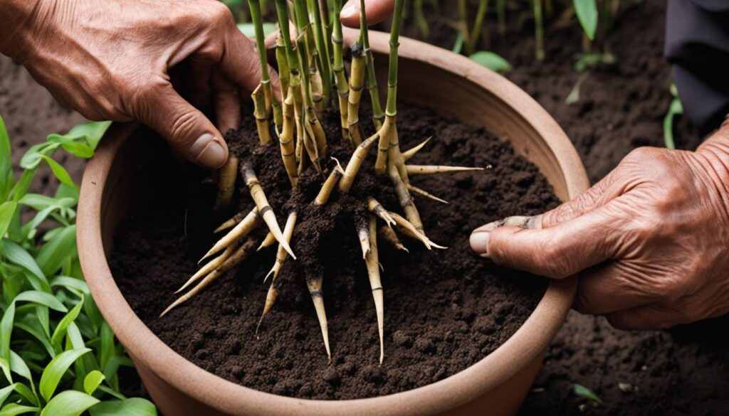 variegated bamboo potting