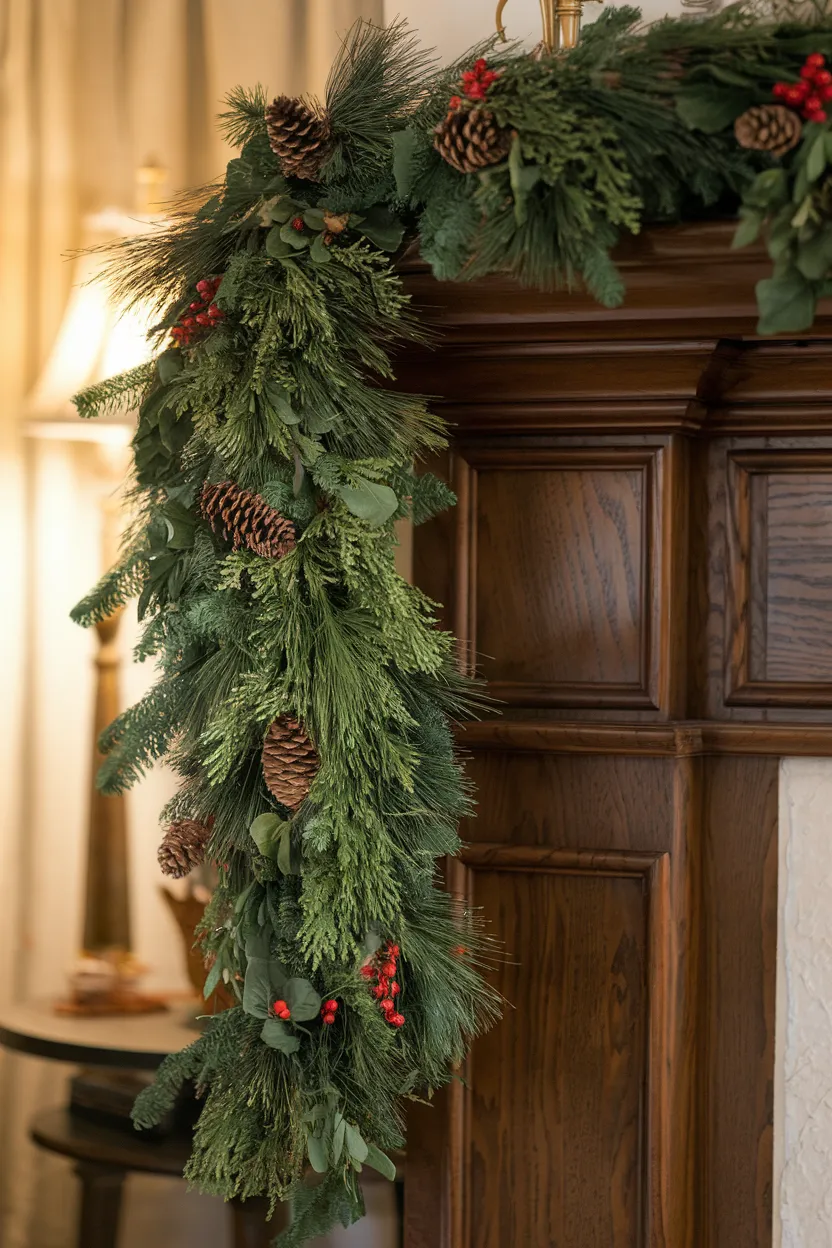 1. Classic Pine Garland Mantel