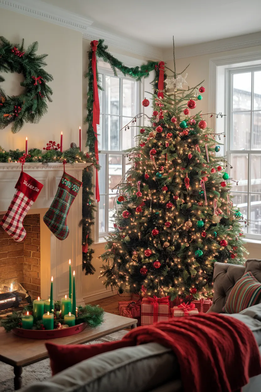 15. Classic Red and Green Apartment Christmas Decor