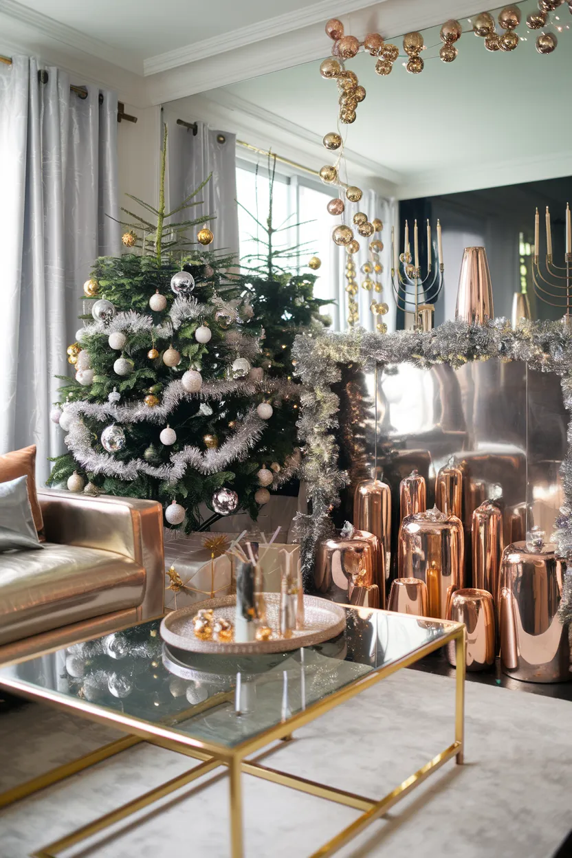 17. Metallic Apartment Christmas Decor