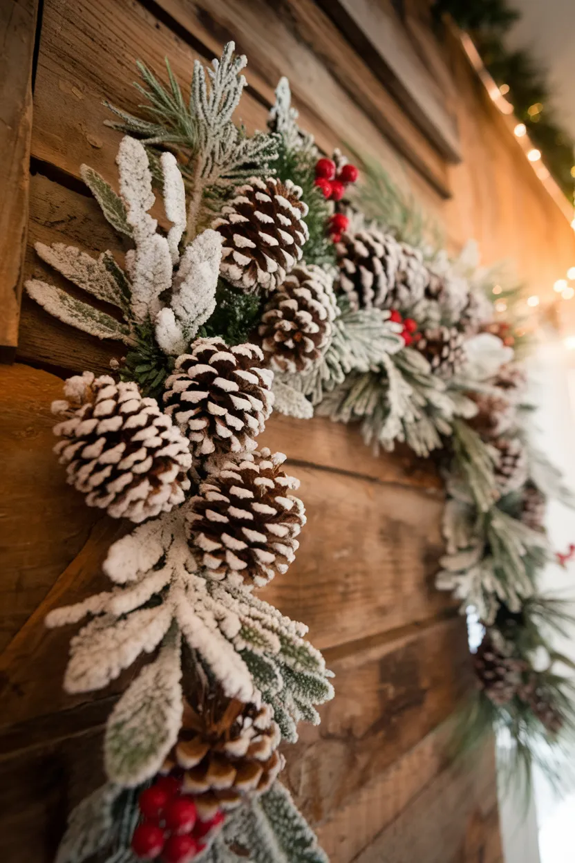 19. Frosted Pinecone Wall Garland