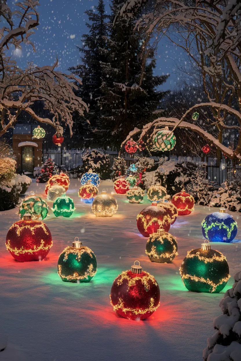 23. Oversized Lighted Ornaments