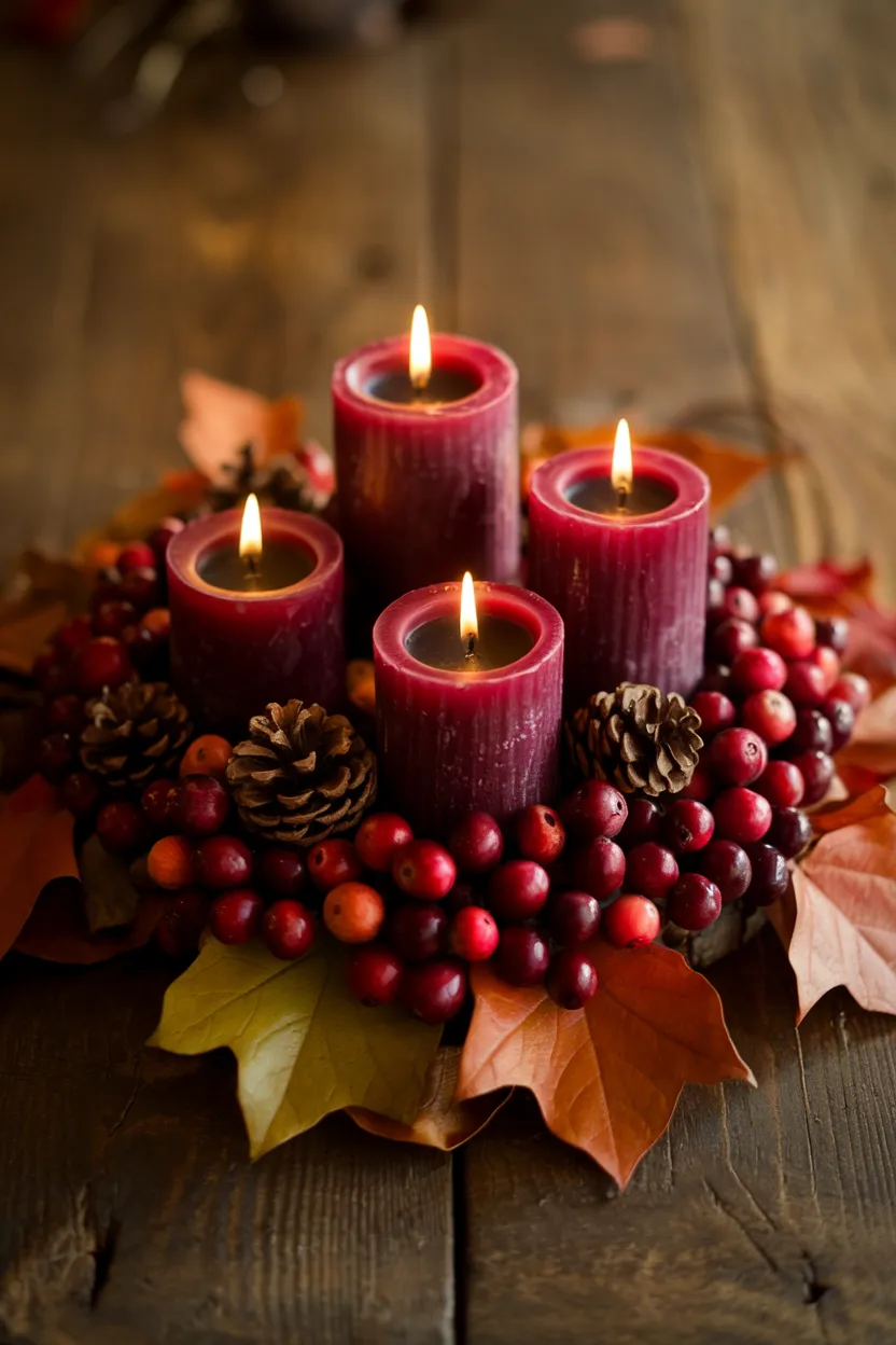 4. Cranberry Candle Centerpiece