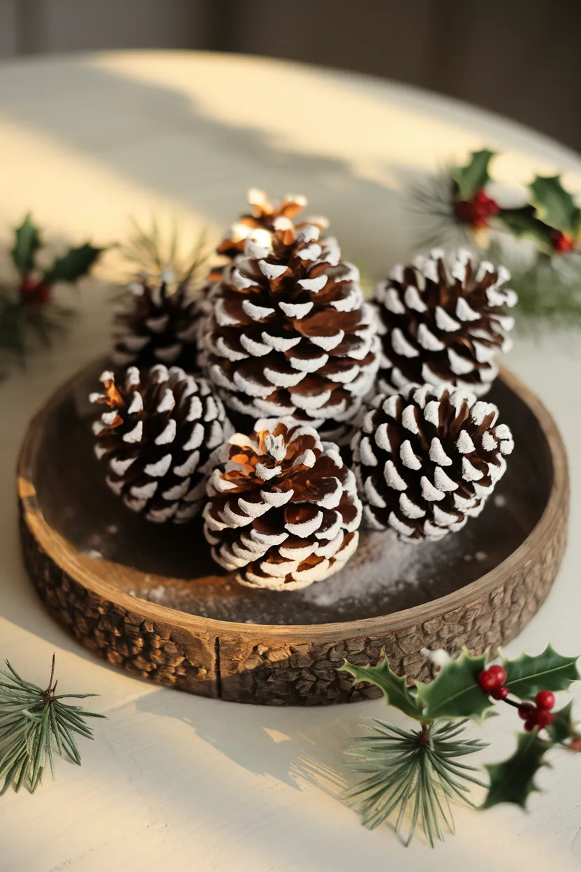 15. Frosted Pine Cone Table Feature