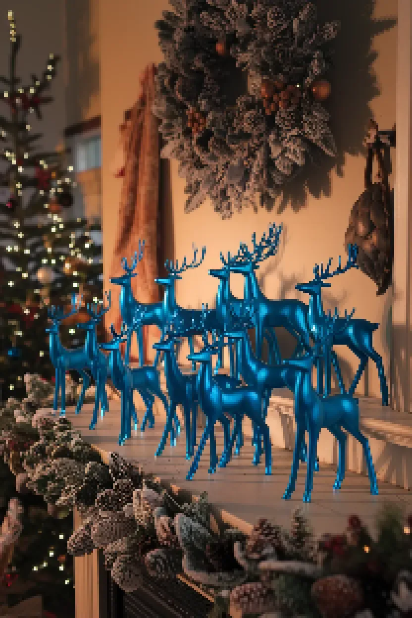 17. Blue Metallic Reindeer Figurines