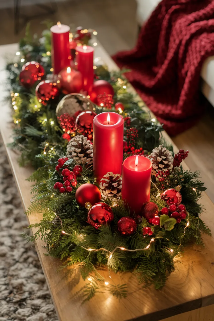 2. Festive Red and Green Table Display