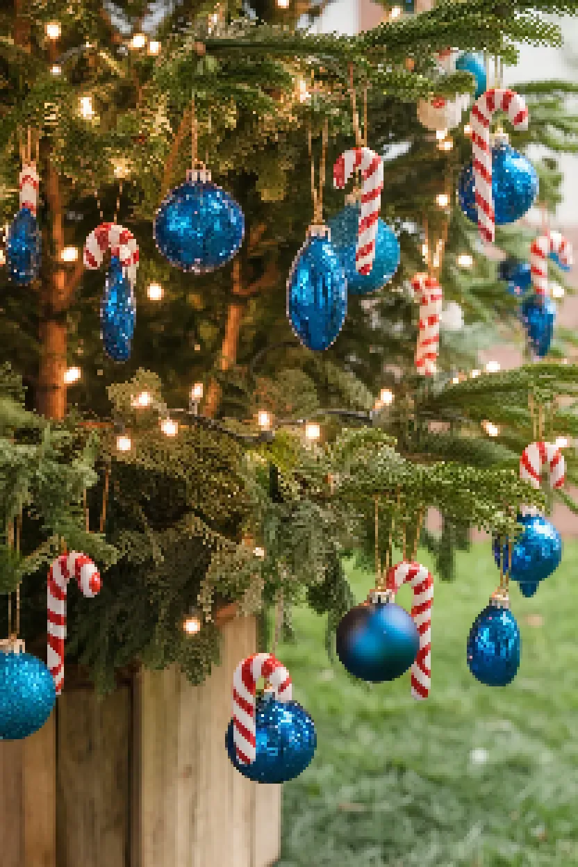 24. Blue Candy Cane Ornaments