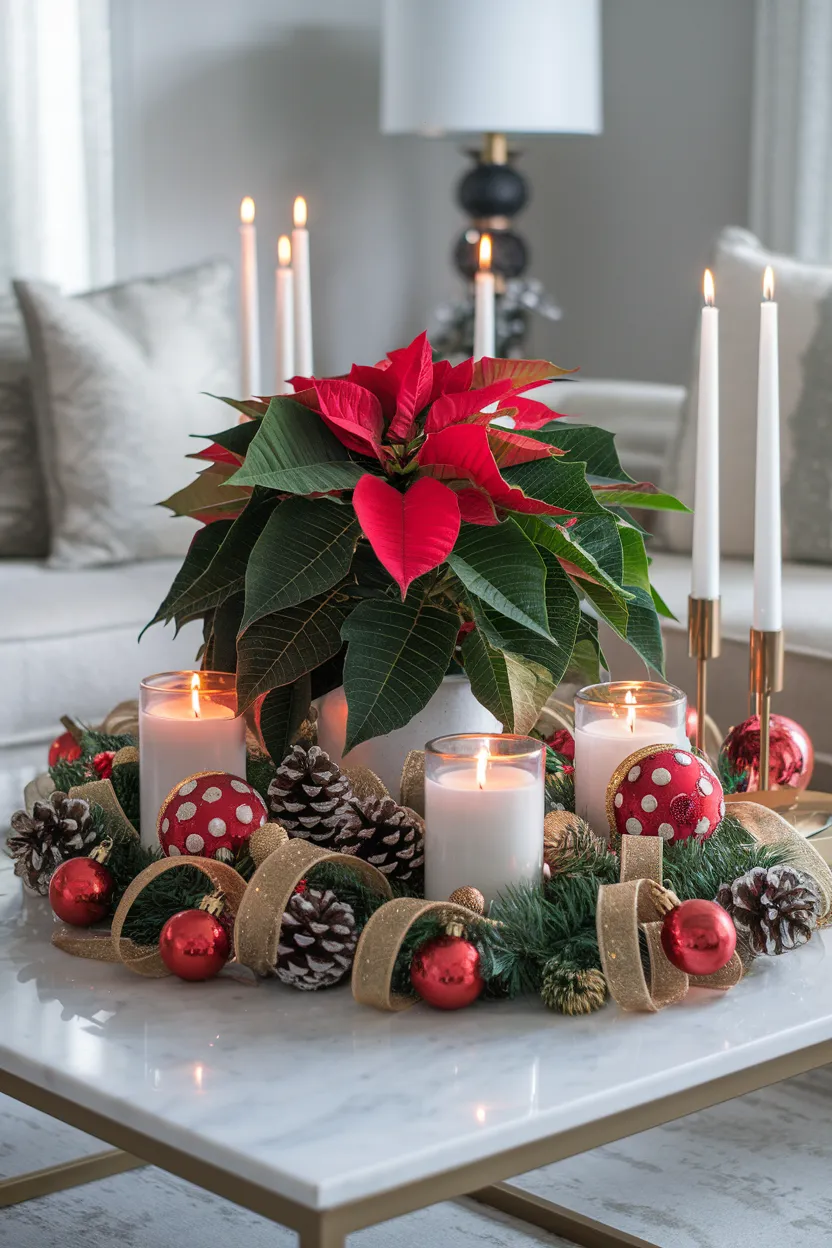 26. Poinsettia and Ribbon Table Spread