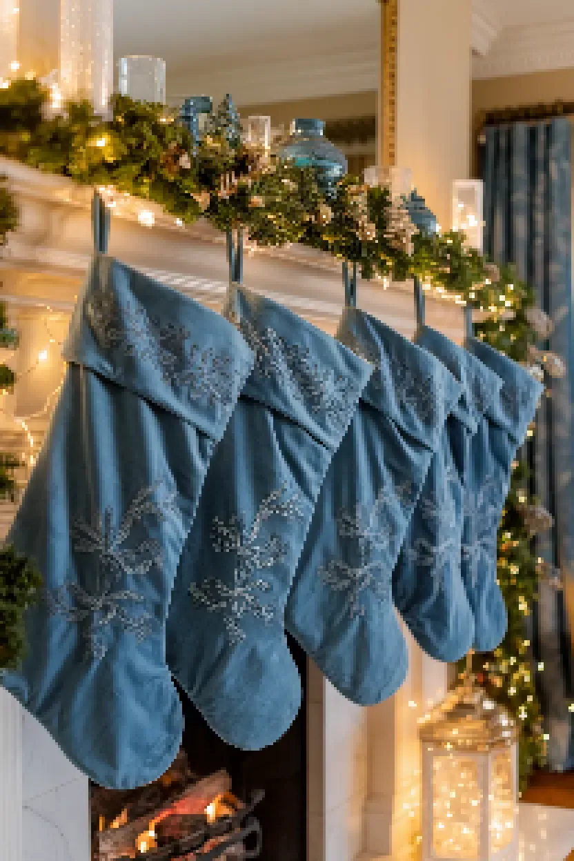 6. Blue Velvet Christmas Stockings