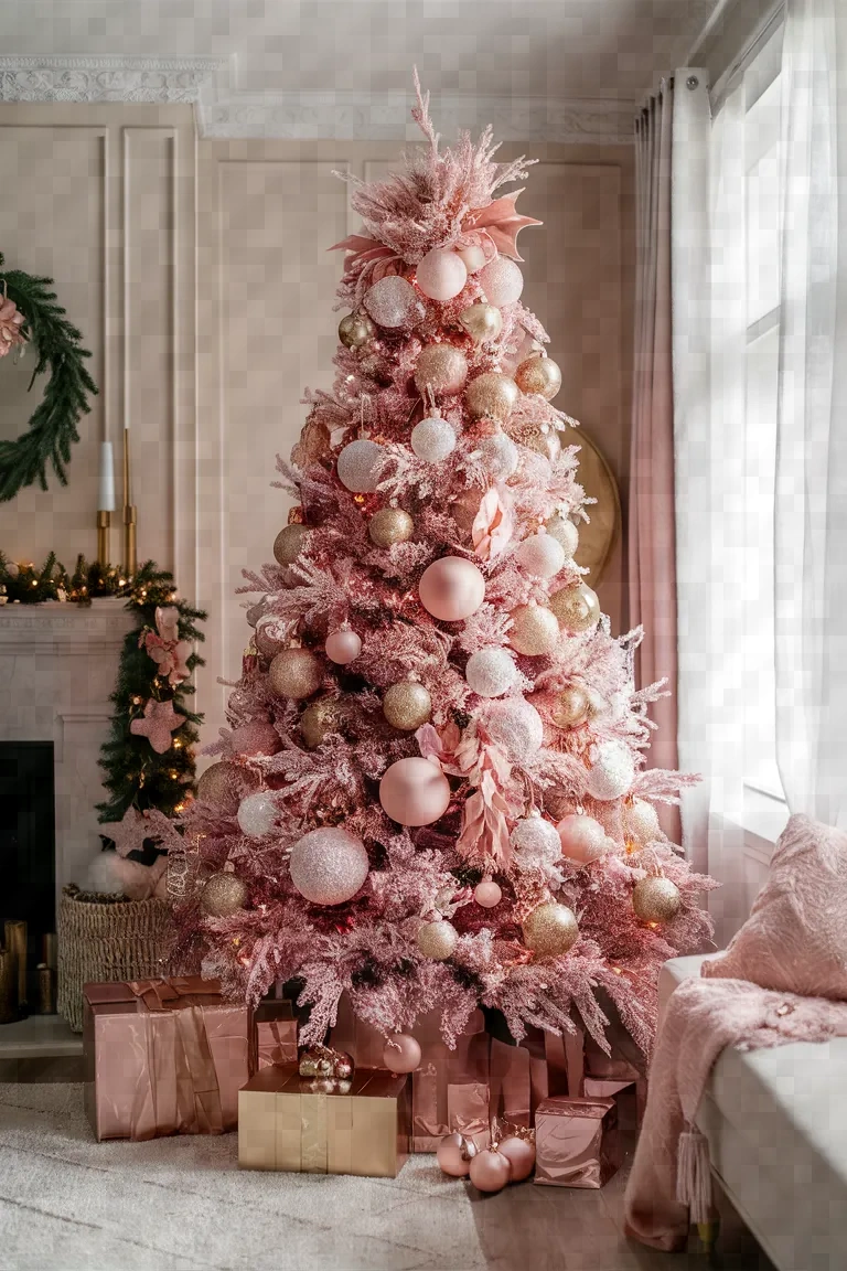 1. Blush Pink and Gold Christmas Tree Elegance