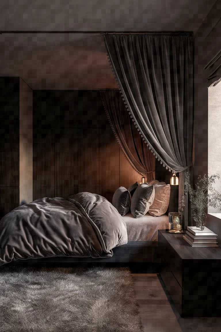 1. Velvet Black Retreat Bedroom