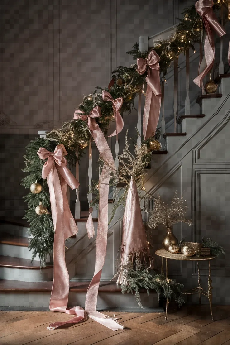 10. Blush Pink and Gold Staircase Enchantment