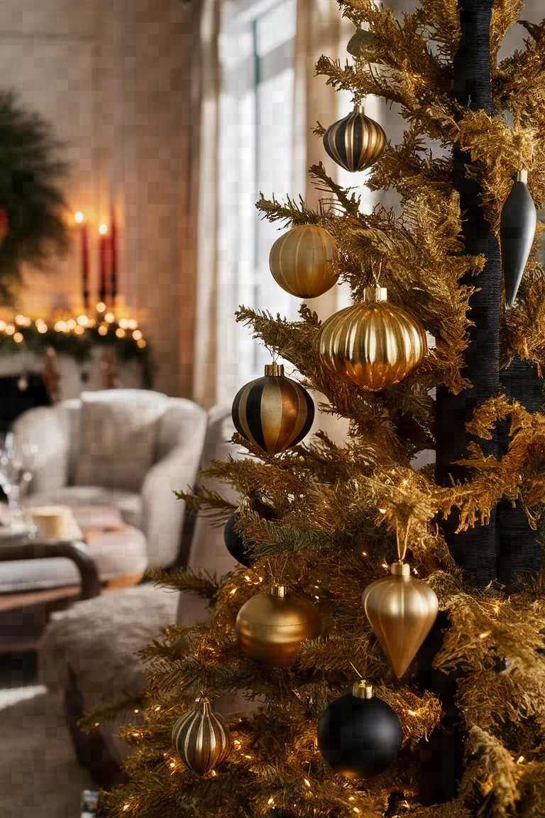 10. Vintage Gold Black Christmas Tree