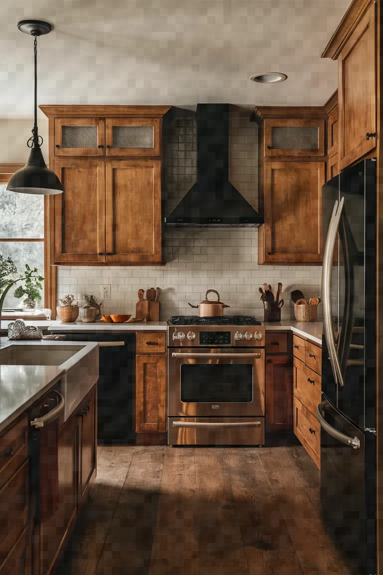 10. Vintage Inspired Kitchen Cabinets with Black Appliances