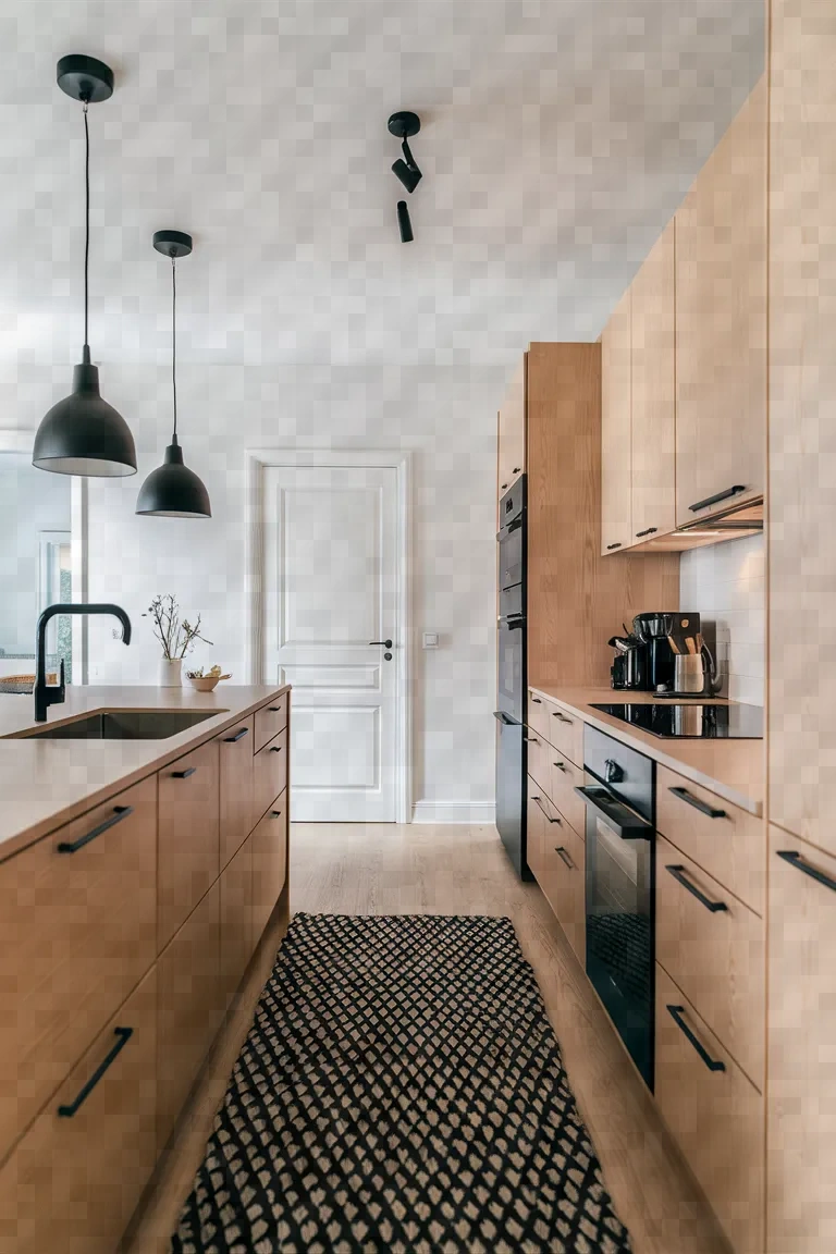 11. Scandinavian Kitchen Cabinets with Black Appliances