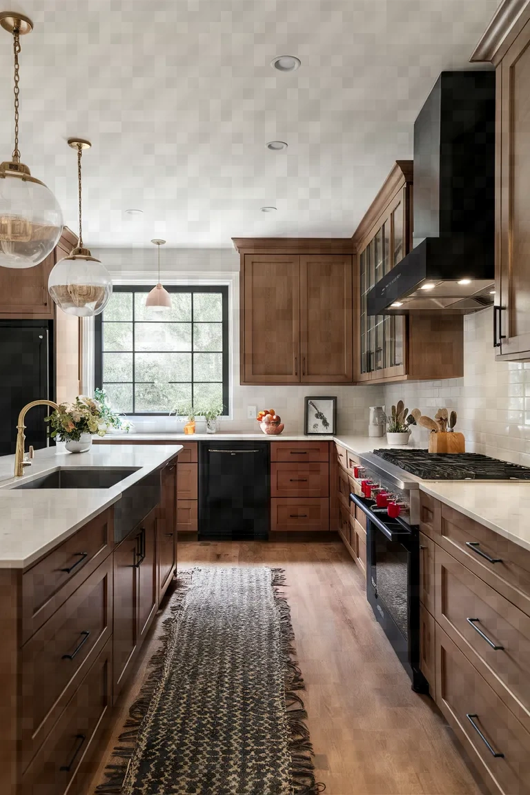 15. Transitional Style Kitchen Cabinets with Black Appliances