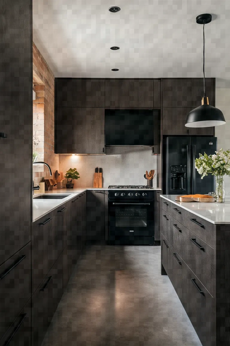 17. Charcoal Kitchen Cabinets with Black Appliances