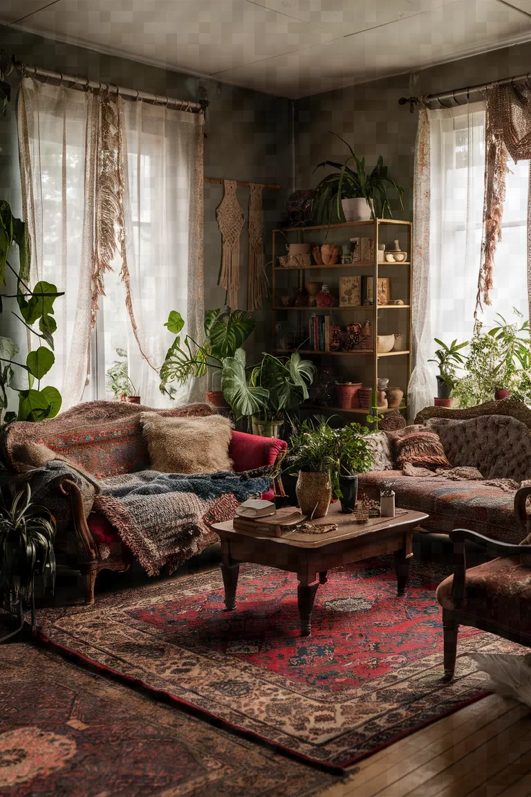 2. Vintage Bohemian Living Room