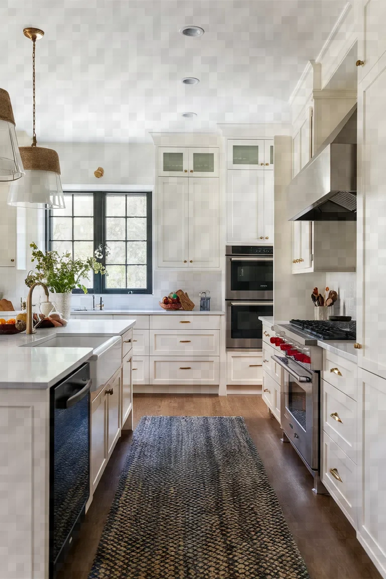 3. Sleek White Kitchen Cabinets with Black Appliances