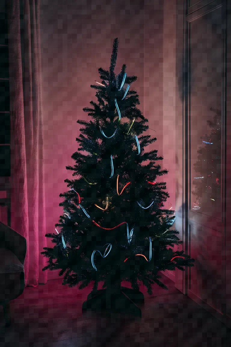 4. Neon Accents Black Christmas Tree