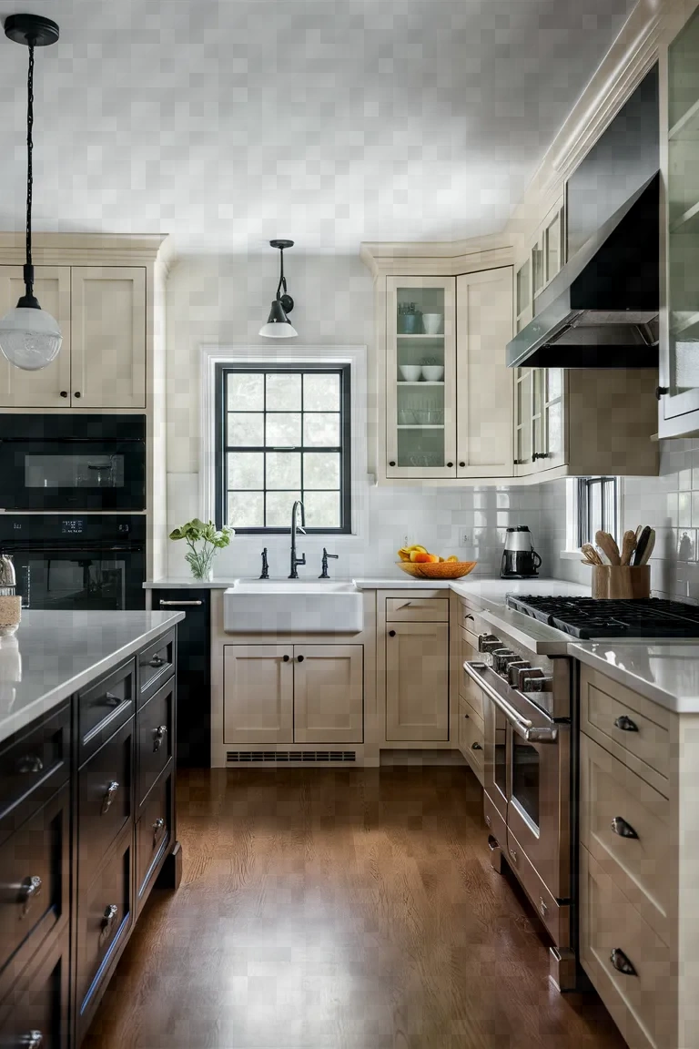 5. Classic Shaker Kitchen Cabinets with Black Appliances