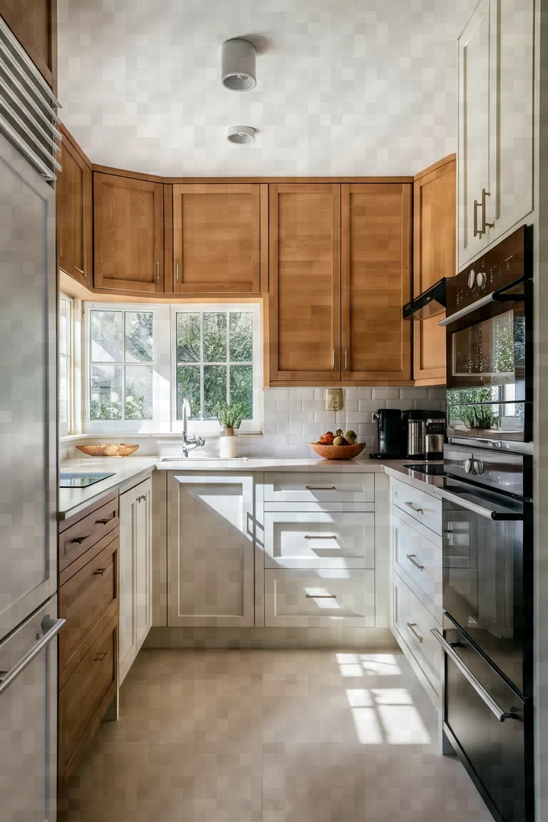 6. Two-Tone Kitchen Cabinets with Black Appliances