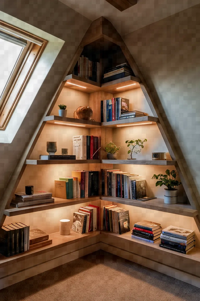 7. Sloped Ceiling Corner Shelves