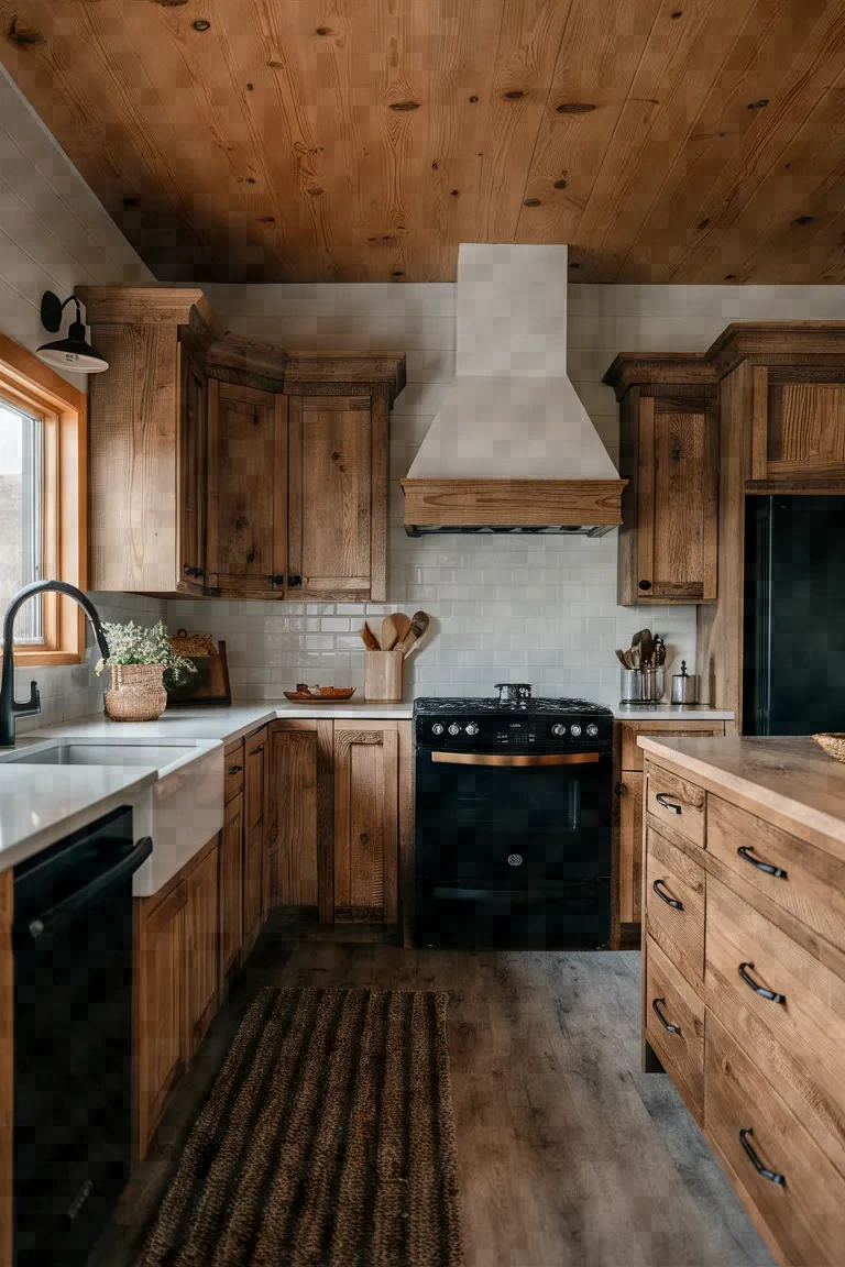 8. Farmhouse Style Kitchen Cabinets with Black Appliances