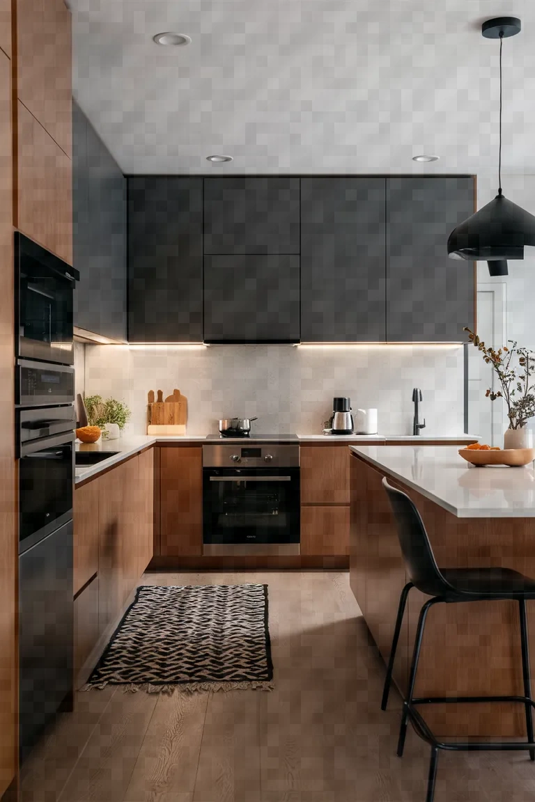 9. Contemporary Gray Kitchen Cabinets with Black Appliances