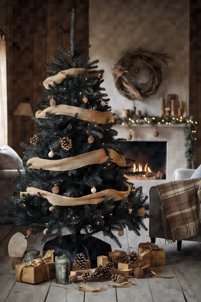 9. Rustic Charm Black Christmas Tree