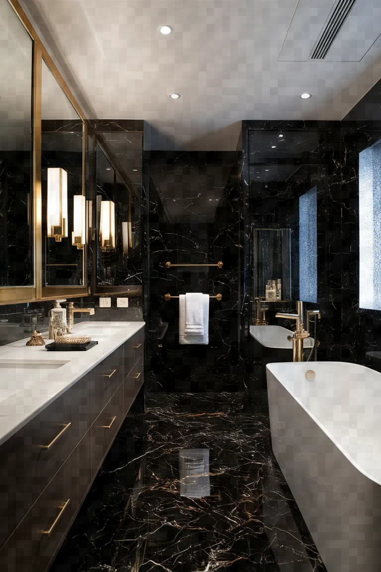 1. Luxurious Black Marble Bathroom Ideas