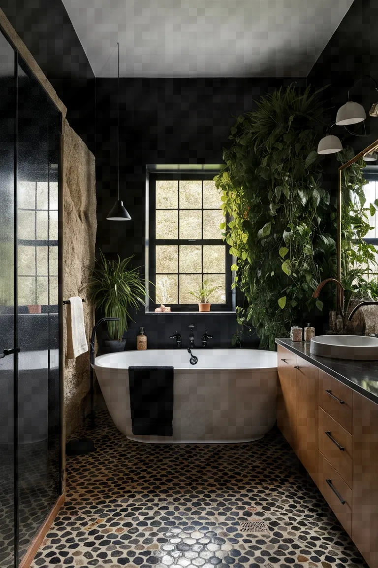 12. Bold Black Accent Wall Bathroom Ideas