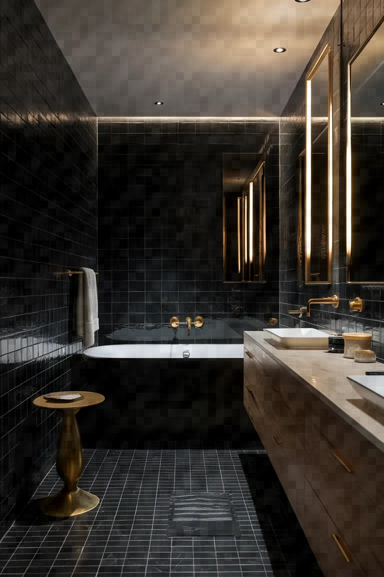 13. Serene Black and Gold Bathroom Ideas