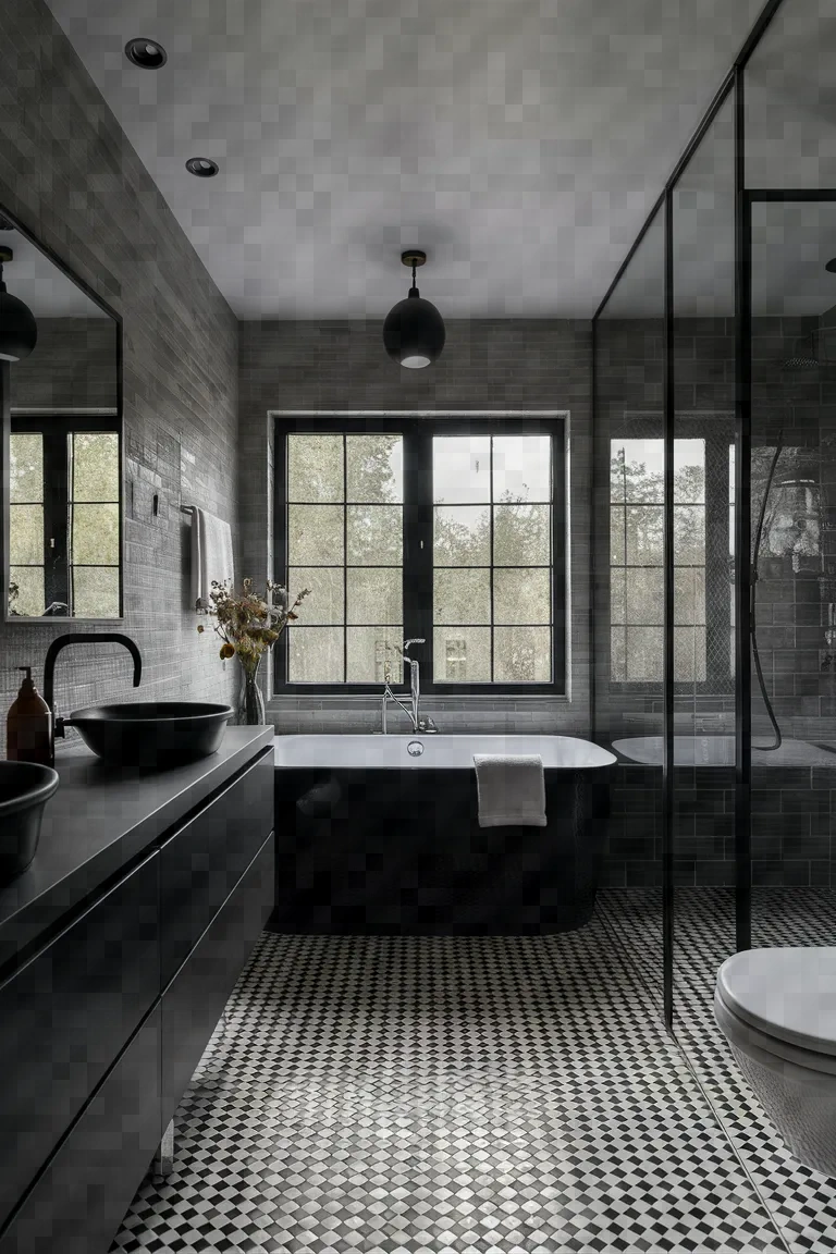 14. Artistic Black and Grey Bathroom Ideas