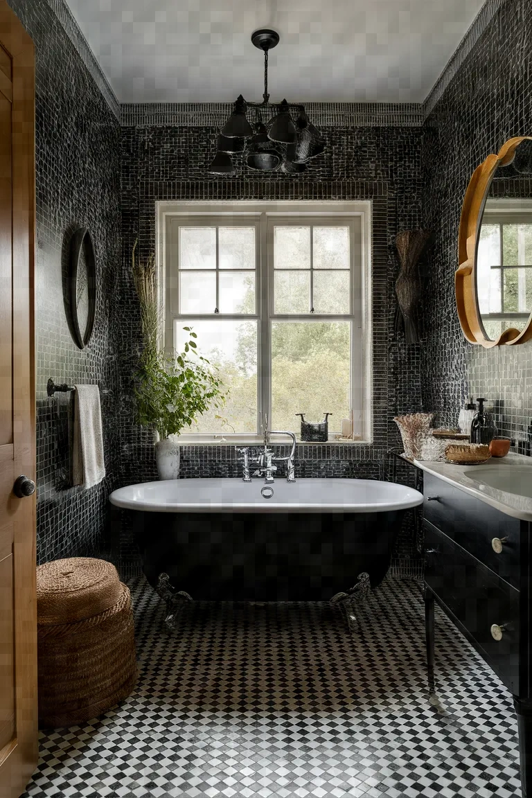 16. Eclectic Black Pattern Bathroom Ideas