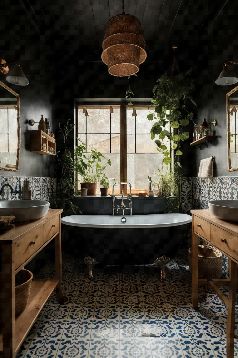 5. Bohemian Black Bathroom Ideas