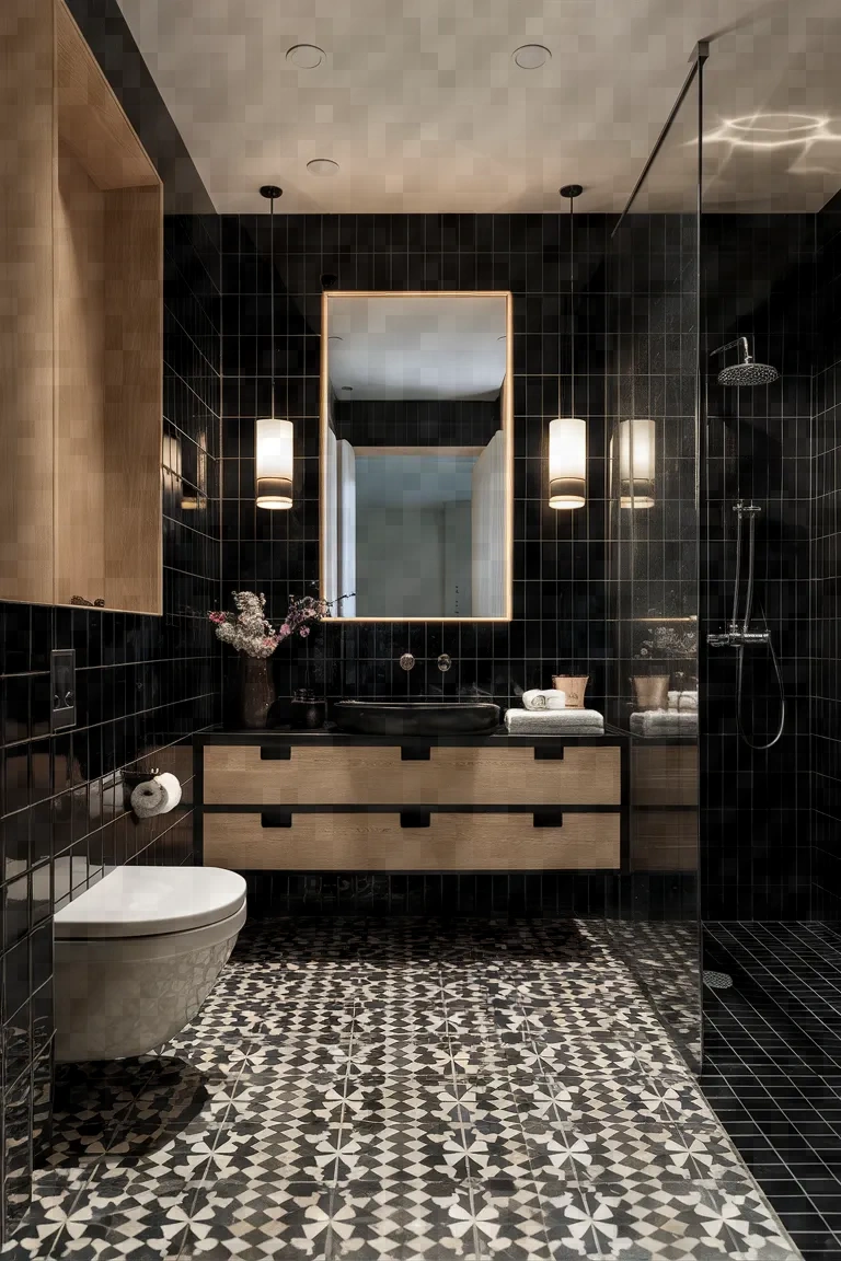 6. Modern Black Tile Bathroom Ideas