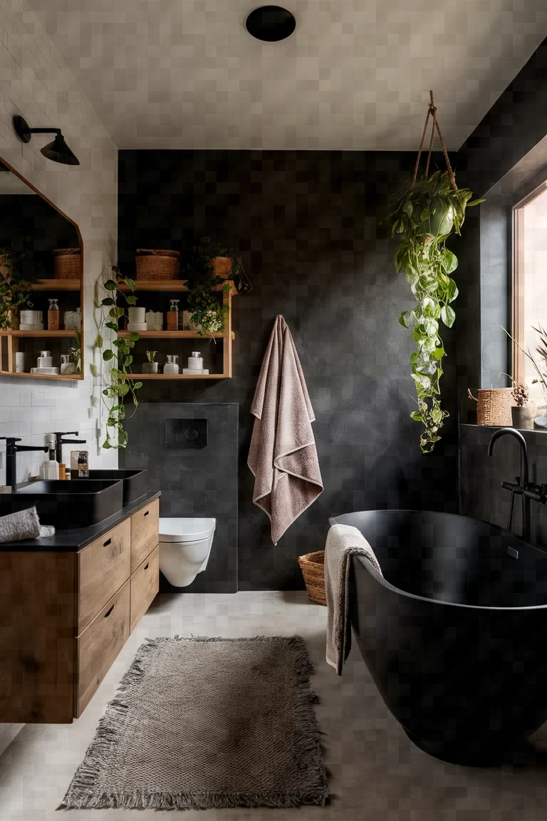 8. Cozy Black Bathroom Ideas