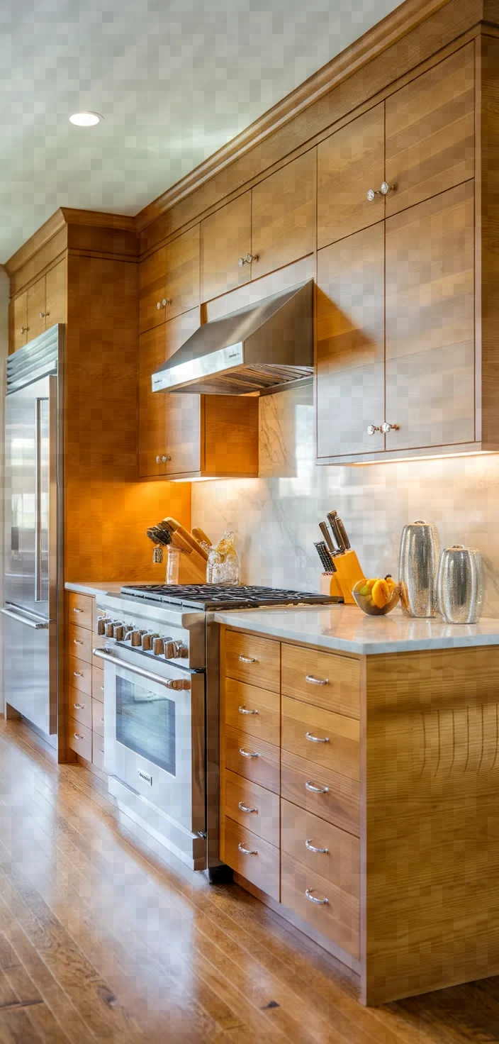 12. Sleek Honey Oak Cabinets