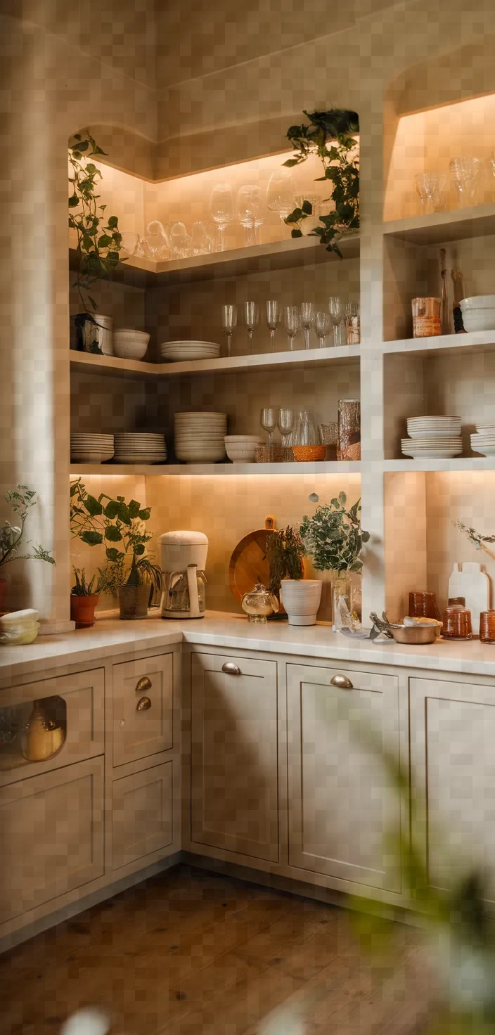 14. Beige Open Shelving Cabinets