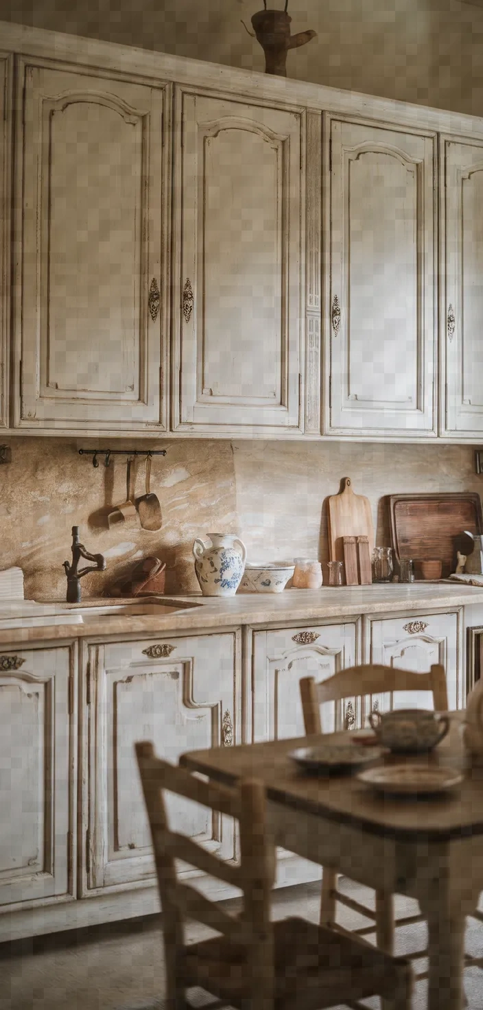 14. French Country Antique White Cabinets