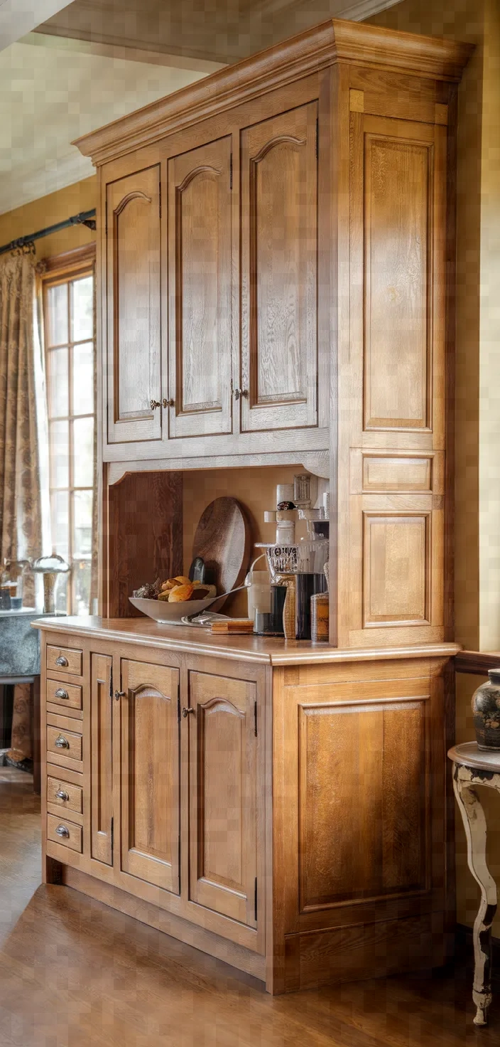 17. Distressed Finish Honey Oak Cabinets