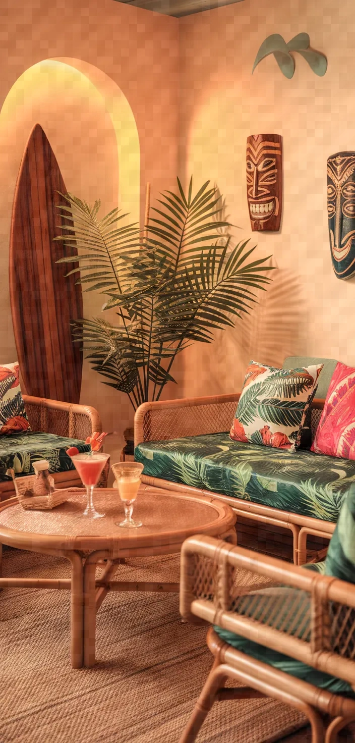 17. Tiki Bar Inspired Living Room