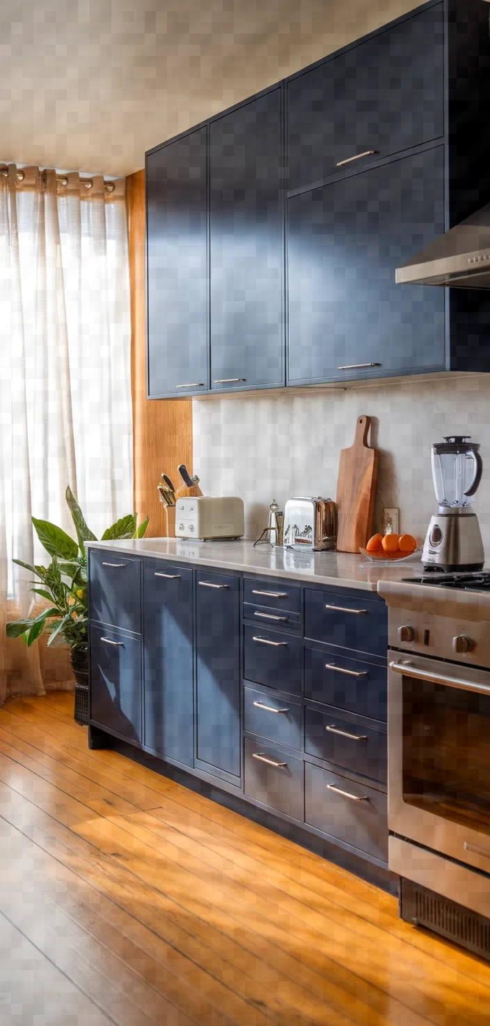 19. Navy Blue Slab Cabinets