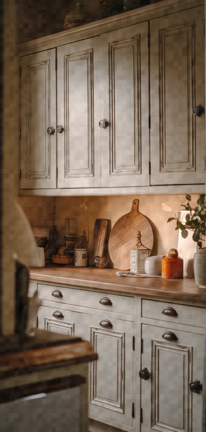 2. Raised Panel Antique White Cabinets