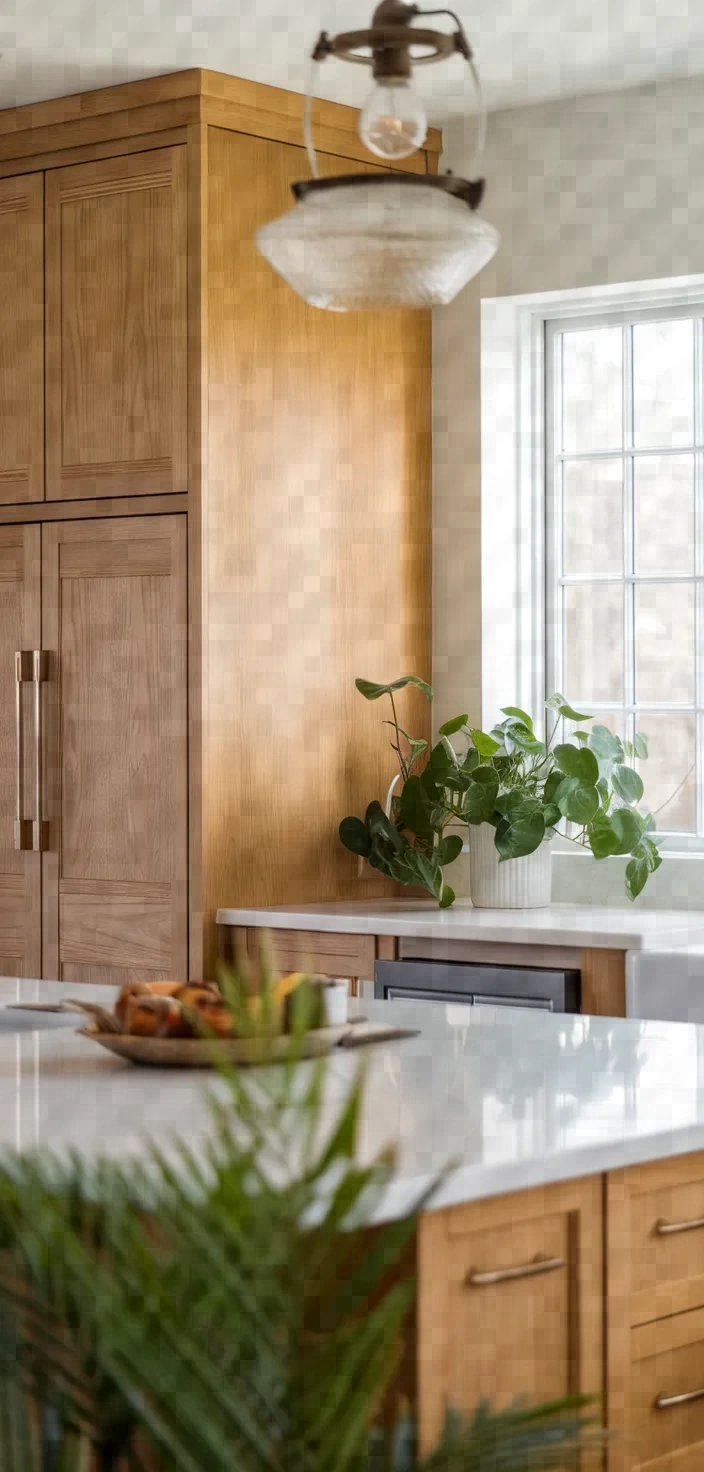 22. Eco-Friendly Honey Oak Cabinets