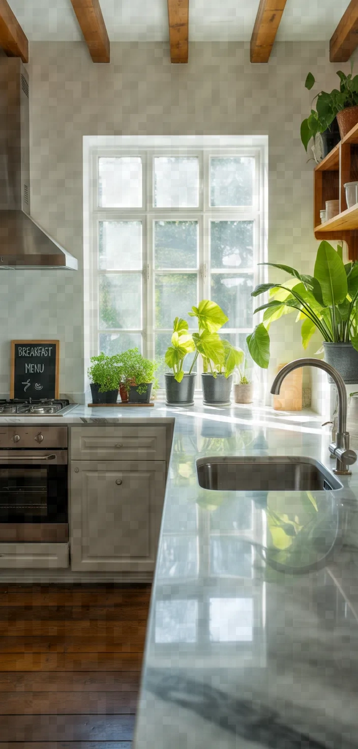 23. Biophilic Gray Cabinets