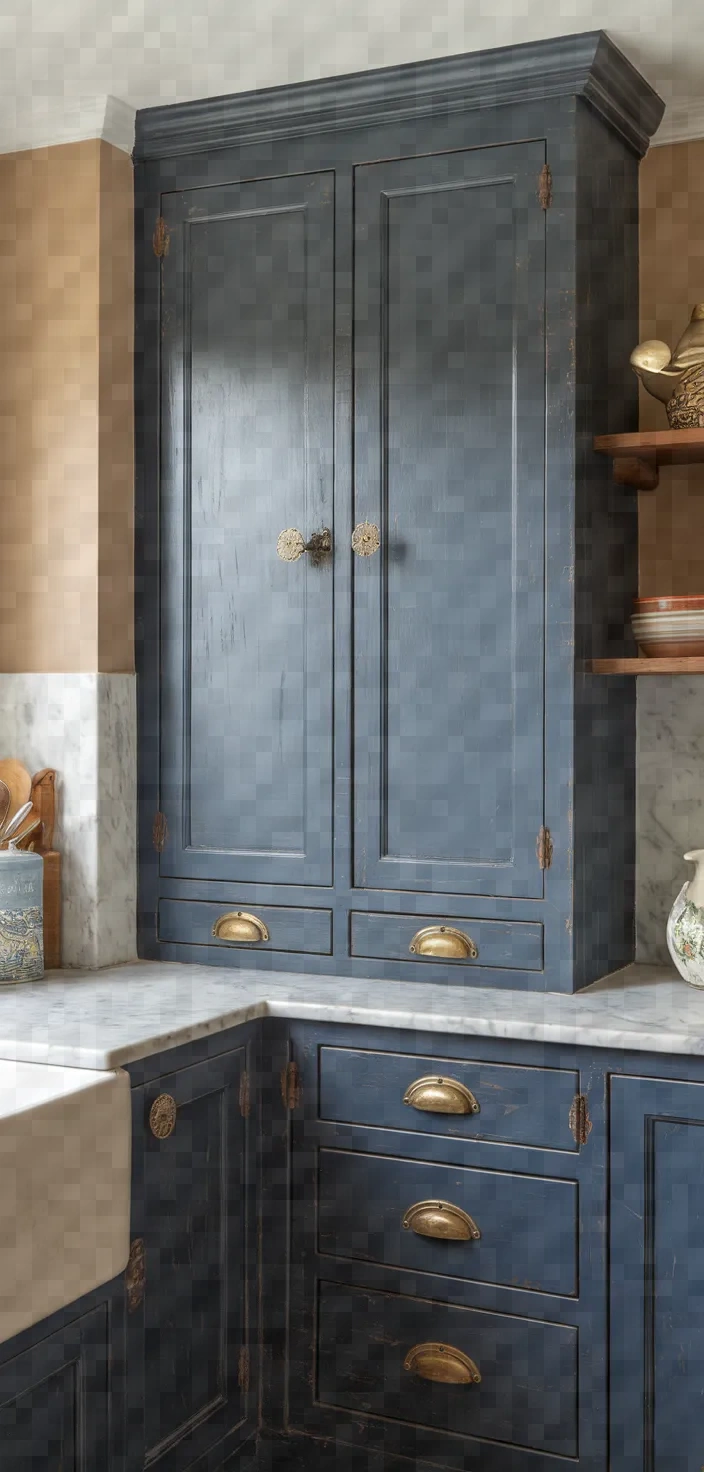 26. Navy Blue Antiqued Cabinets