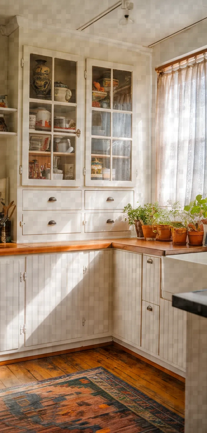 3. Beadboard Antique White Cabinets