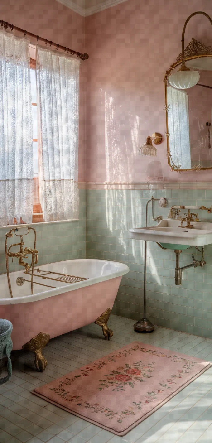 3. Vintage Pastel Bathroom